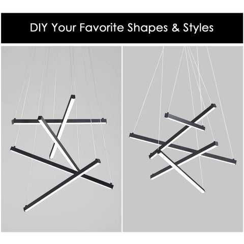 Sleek Modern LED Chandelier With 5 Lights Black Linear Pendant Ceiling Light With adjustable shapes and styles.