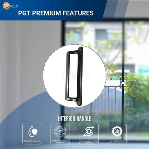 10 Inch Interior Sliding Door Handle For Glass Patio Doors Replacement With 3-7/8 Inch Hole Spacing in black diecast setup.