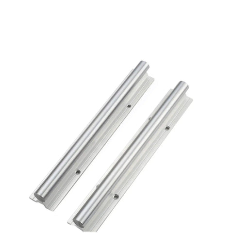 Two Piece 12mm SBR12 Fully Supported Linear Rail Guide Shaft With Four SBR12UU Ball Bearing Blocks For CNC Milling And 3D Printer Rigs Pro Grade Precision Smooth Motion Durable Aluminum Track, side view of aluminum rails