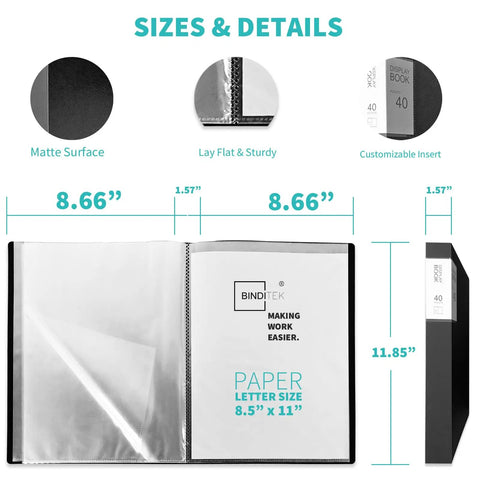 Sizes and dimensions of Six Pack 40 Pocket Display Binders With Clear Sheet Protectors, 8.5 By 11 Portfolio Folders displayed