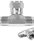Heavy Duty Hydraulic Tee Fittings Three Eighths JIC Male To Male And Three Eighths JIC Female Swivel 360 Degree Rotating End Carbon Steel 37 Degree Flare SAE J514 Tee Connector Two Pack, 3/8 size