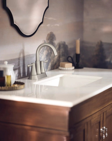 Spot Resist Brushed Nickel Two Handle 4 Inch Centerset Bathroom Faucet With Push Down Drain And Easy Temperature Control Sleek Modern Look For Any Bath Makeover