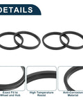 Four Pack Black Polycarbonate Wheel Hub Centric Rings Od 106.1 Mm To Id 95.1 Mm Universal Fit Trucks Svus And Vans view showing three rings with details.