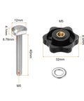 Built Different T Track Bolt And Hex Hand Knobs Kit With Stainless Steel Fasteners And Plastic Brass Insert Nuts For Precision Woodworking Jigs And Workshop Fixtures Black 5 Piece Set features M5 bolt and plastic knob.