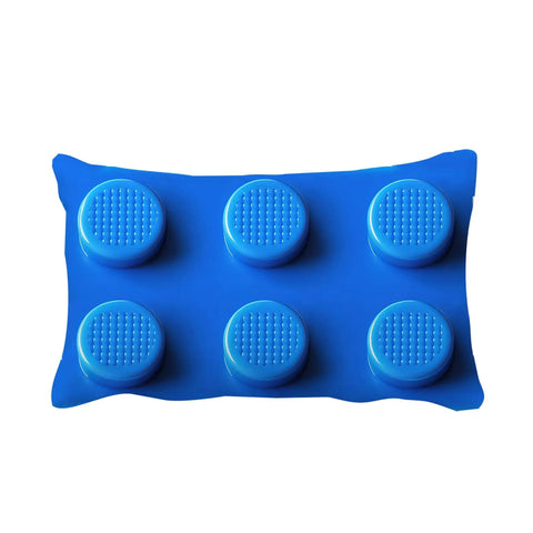 Blue Building Brick Print Throw Pillow Cover For Kids And Gamers 12x20 Inch Construction Block Pattern Cushion Case, front view