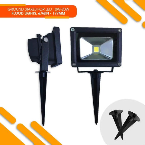 Two Pack Metal Ground Stakes For LED Flood Lights 10W To 100W Outdoor Mounts with aluminum stakes and screws