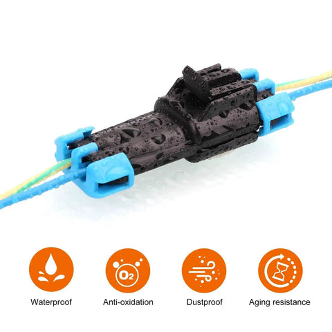 Linkstyle 10 Sets of Heavy Duty Weather Pack Connectors For 14 To 12 AWG Wires Featuring Waterproof Housings Male And Female Plugs With Copper Terminals Perfect For Automotive Repairs And Quick Wire Splice Jobs That Stick Without Fail., waterproof 14-12 AWG wire connector with blue seals