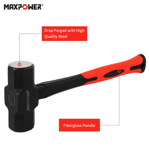 4 Pound Sledge Hammer With Steel Head And 12 Inch Fiberglass Handle Shock Resistant Drop Forged Construction Corrosion Resistant