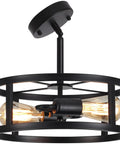 Industrial Black Semi Flush Mount Ceiling Light With Adjustable Height And Two Light Fixtures in black metal frame