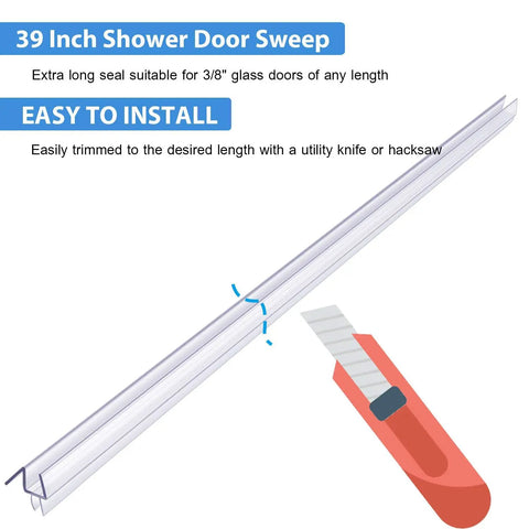 Pro Grade Frameless Shower Door Bottom Seal Strip For Glass Doors Clear Vinyl Seal Sweep Fits Three Eighths Inch Thick Glass Thirty Nine Inches Long No Fuss Install Leak Proof Protection