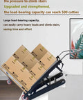 Heavy Duty Electric Stair Climber Hand Truck With Brushless Motor And Crawler Wheels For Moving Furniture Safely Up Or Down Steps No Assembly Needed At All carrying stacked boxes on stairs.