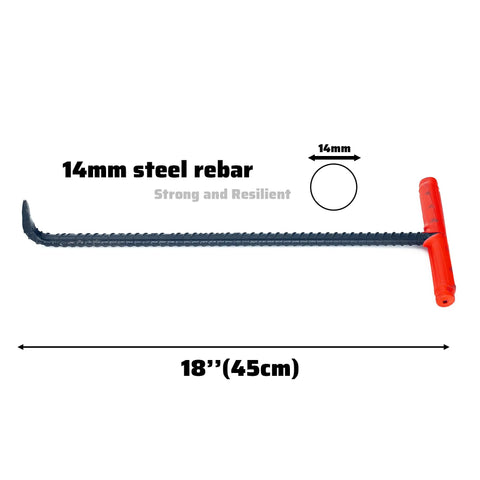 Beefy 18 Inch Long T Shape Lifting Hook With Pointed Head For Lifting, Pulling And Moving Manhole Covers, Heavy Duty Rebar Steel Tool