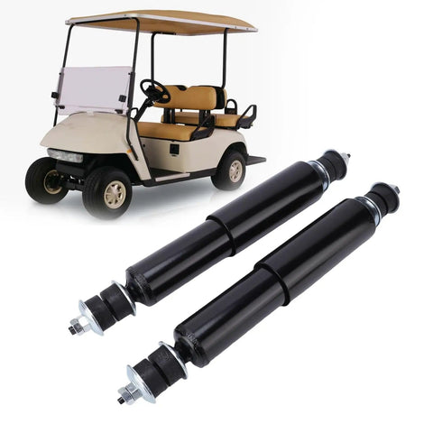 Rugged Golf Cart Shock Absorbers 360mm Replacement For EZGO TXT, Premium Metal Construction next to beige golf cart