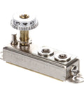 09892 Self-Leveling Heater Thermostat For Commercial Kitchens, silver, pro-grade, angle view showing dial and screws