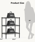 Three-Tier Metal Wire Storage Shelves For Kitchen Garage And Pantry, Adjustable Standing Rack with dimensions, Black