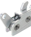 Heavy Duty Metal RV Buckle Latch For Camper And Trailer Doors, One Hand Operation Cabinet Catch, Secure Rotary Latch For Motorhome Cabinets Or Baggage Doors, Durable RV Cabinet Hardware For Smooth Access, close-up silver metal latch