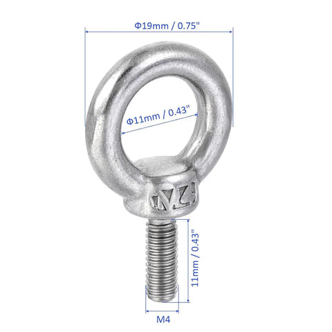 Heavy Duty M4 Eye Nut Ring Lifting Kit 4 Pack With Eye Bolts And Washers Stainless Steel 304 Built For Tough Loads Workhorse Rigging Gear For Lifting And Anchor Points Reliable, M4 11mm eye bolt with 19mm ring