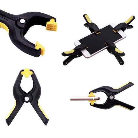 10 Pack Portable Sturdy Spring Clamps for Craft Projects Photography Backdrops and Home Use With Adjustable Grips shown in use