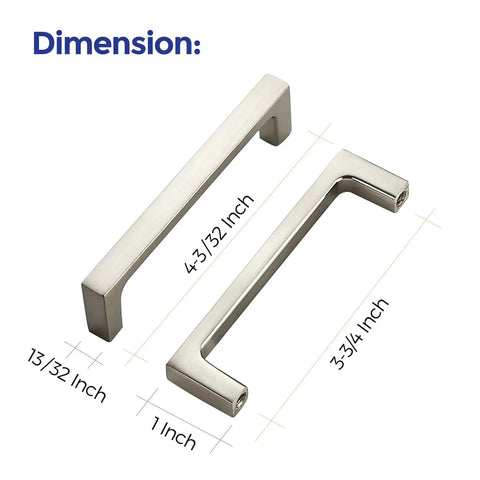25 Pack Solid 3-3/4 Inch Kitchen Square Cabinet Handles Brushed Nickel Drawer Pulls Hardware For Cabinets And Drawers dimensions