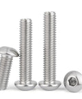 22 Pack 3/8 16 X 1/2 In Button Head Socket Cap Bolts Made From Badass 304 Stainless Steel rated 18 8 showing various lengths and designs.