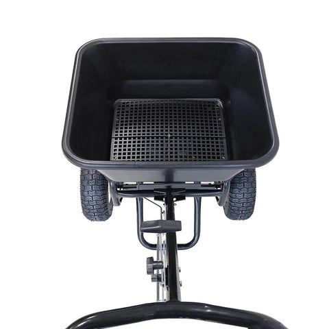 Top view of Pro Grade Walk Behind Broadcast Spreader For All Season Lawn Care And Commercial And Residential Use With 100Lb Hopper