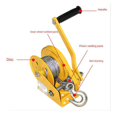 Hand Crank Winch With Self Locking Brake, Heavy Duty Manual Winch For Home Improvement And Cargo Lifting, Up To 2600 Lbs Capacity