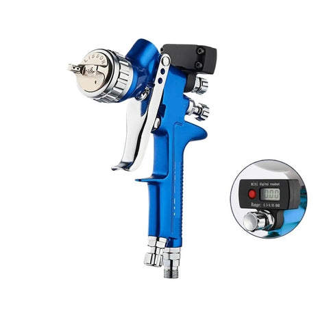 Game Changer Digital Display Paint Sprayer With Smart Flow Knobs And Crisp Fine Mist Finish showing a blue ergonomic design and digital readout.