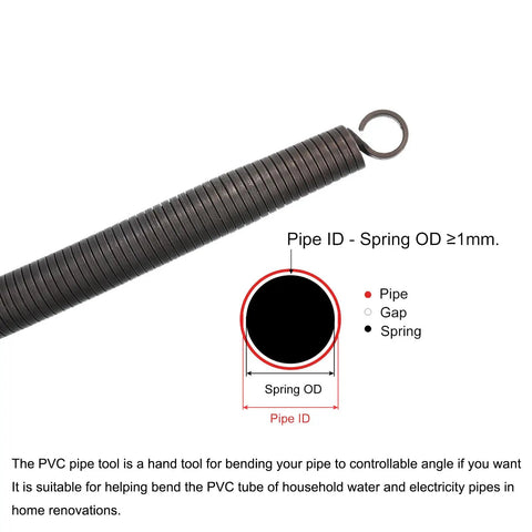 Meccanixity Steel Spring Pipe Bender For 1 Inch PVC Tube showing flexible spring mechanism with guide for bending pipes.