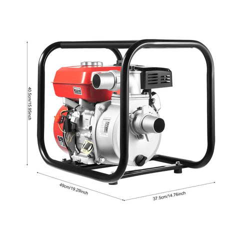 Beastly Performance 2 Inch Gas Powered Water Transfer Pump With A Legit 7.5 HP Engine And 212 CC Four Stroke Motor for irrigation, featuring aluminum frame.