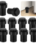 10 Piece Set Of Stainless Steel Door Stops With Dual Rubber Bumpers, Floor And Wall Mounted Cylindrical Protectors in use
