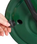 Close-up of drain plug on Beefed Up Heavy Duty Lawn Roller 8 Gallon Water Or Sand Fill With Drain Plug And U Shaped Handle For Push Or Pull Operation Durable Steel Lawn Care Tool For Greening Up Lawns And Yard Maintenance 16 Inch