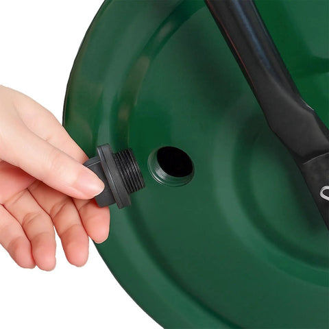 Close-up of drain plug on Beefed Up Heavy Duty Lawn Roller 8 Gallon Water Or Sand Fill With Drain Plug And U Shaped Handle For Push Or Pull Operation Durable Steel Lawn Care Tool For Greening Up Lawns And Yard Maintenance 16 Inch