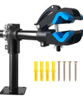 Heavy Duty Bike Repair Stand With Bench Mount For Home Garage Use Easy Clamp And Workbench Setup Perfect For Road And Mountain Bikes MTB Maintenance Rack Quick Adjustments Durable Black shown with mounting screws and anchors.