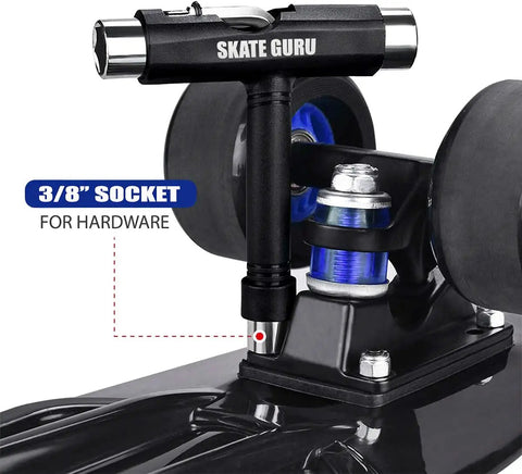 Image showing a Skate Guru tool and the Outdoor Quad Roller Wheels 4 Pack Red Pulse Lite 62x33mm 78A with tool next to it.
