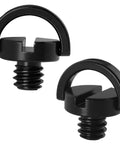 Close-up of 2-Pack 1/4-20 Stainless Steel D-Ring Camera Plate Screws for Tripods, light stands, ball heads, with 6mm thread length