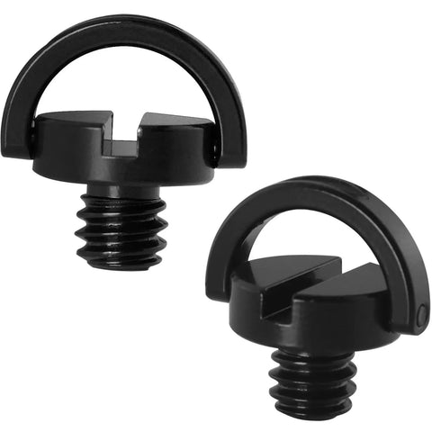 Close-up of 2-Pack 1/4-20 Stainless Steel D-Ring Camera Plate Screws for Tripods, light stands, ball heads, with 6mm thread length