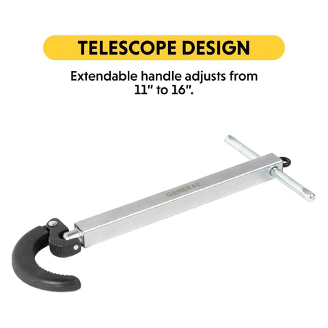 Telescoping Basin Wrench With Large Pivoting Jaw Extends From 11 To 16 Inches Fits 1 To 2 Inch Nuts And Feed Lines One Hand Ratcheting