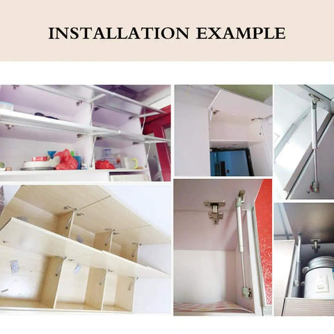 Installation example of Heavy Duty Ten Piece Cabinet Gas Spring Struts For Kitchen Doors Hydraulic Lift Supports in kitchen cabinetry.