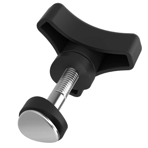 Close-up of black triangle knob with silver M8 bolt from Two Pack Lawn Mower Handle Knob Kit With Triangle Fastening Screws And Rubber Gasket