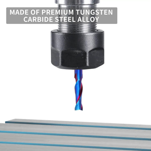 Pro Grade Upcut Spiral Router Bit One Quarter Inch Shank, One Quarter Inch Cutting Diameter, Solid Carbide With Nano Blue Coating