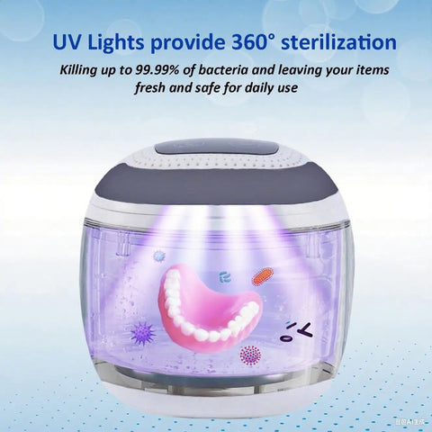 Three In One Ultrasonic Retainer Cleaner With UV Sanitizer And Fast Drying Fan, 180ml stainless steel basin for aligner cleaning