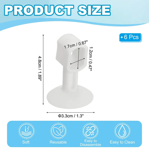 Six Pack Silicone Door Handle Stoppers With Suction Cups, Wall Protector No Drilling Anti Collision Door Bumpers, 1.89 inches tall, white.