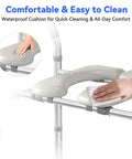 Ultra Comfy Raised Toilet Seat With Extra Wide Safety Handles Adjustable Height And Width For Seniors Fsa Hsa Eligible Heavy Duty Frame No Wobble waterproof cushion being cleaned.