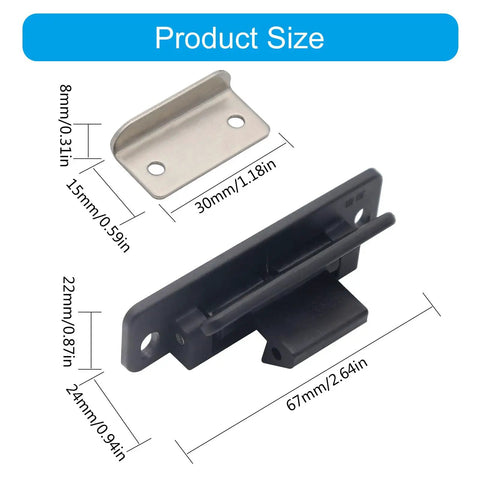 Heavy Duty Magnetic Door Latch For Outdoors, Camper And RV Exterior Use with stainless strike plate and sizing measurements