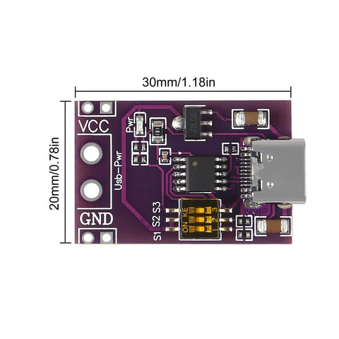 Type C PD2.0 PD3.0 AFC QC2.0 QC3.0 To DC Fast Charge Decoy Trigger Polling Detector Tester Board, 30x20mm, purple PCB