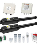 Dual Swing Gate Opener For Light Duty Gates Up To 12 Feet Per Arm Electric Driveway Gate Operator With Remote Control AC Powered And Solar Compatible Kit components
