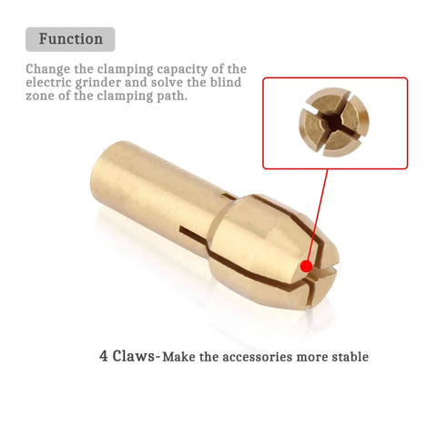Brass Collet Mini Electric Grinder Quick Change Drill Chuck Bits Set For Rotary Tools, close-up showing 4 claw design.