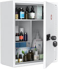 Wall Mount Medicine Cabinet With 4 Digit Code Lock And Key Lock For Secure First Aid Storage Large Capacity Steel White Bathroom