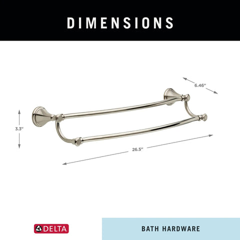 Stainless Steel 24 Inch Double Towel Bar Wall Mount Bathroom Hardware Cassidy Style With Brilliance Finish dimensions
