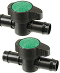 Habitech inline barbed ball valve, black plastic with green caps, 2-pack for 3/4-inch tubing